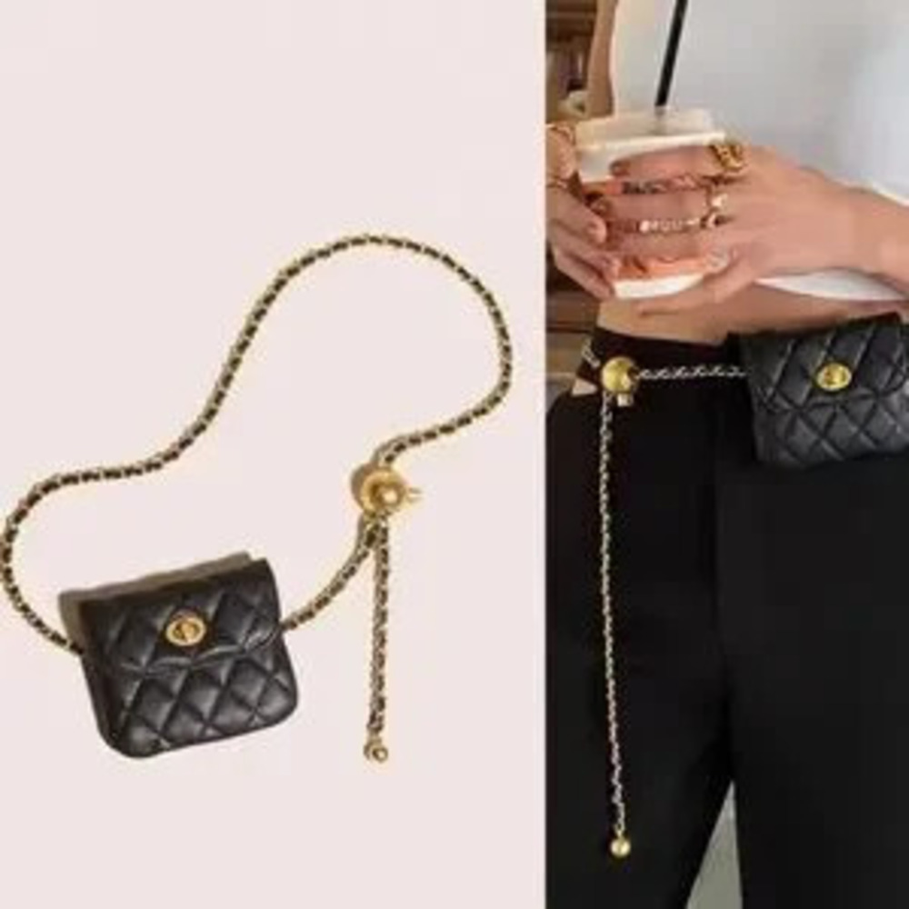 New Chic Black Quilted Chain Belt Bag
